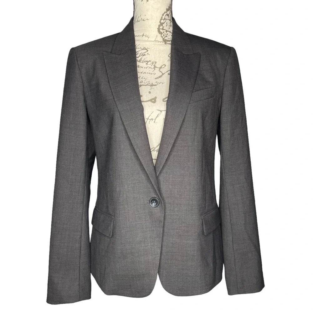 Theory blazer Gabe urban virgin wool jacket women’s size 12 gray career wear - Picture 1 of 5